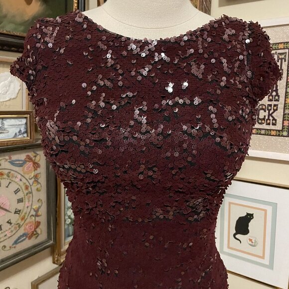 Dress The Population Burgundy Sequin Low Back Bodycon Cocktail Dress Size M - Picture 7 of 7